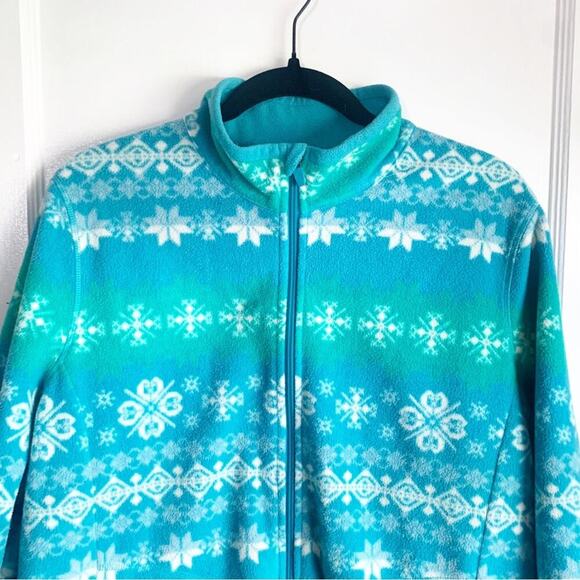 T by Talbots Colorful Snowflake Zip Front Long Sleeve Fleece Jacket Size XL - Picture 4 of 10
